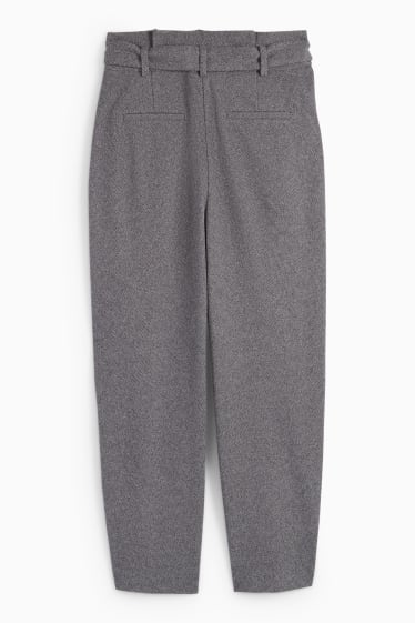 Femei - Pantaloni office cu curea - talie medie - straight fit - gri