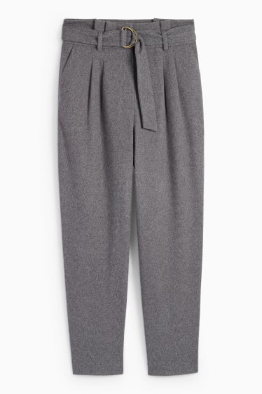 Femei - Pantaloni office cu curea - talie medie - straight fit - gri