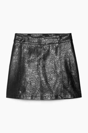 Femei - Fustă-pantalon scurtă - imitație de piele - negru