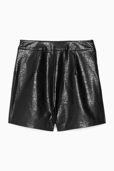 Femei - Fustă-pantalon scurtă - imitație de piele - negru