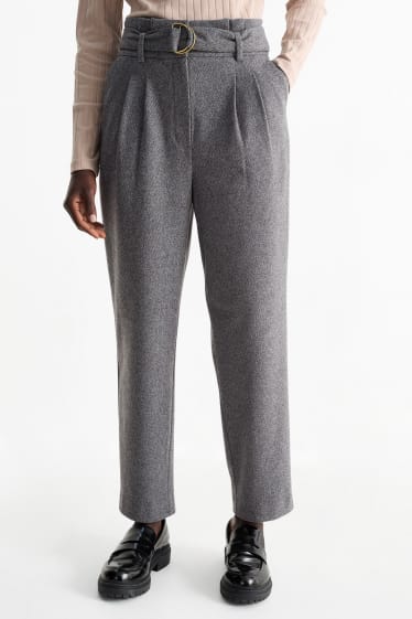Femei - Pantaloni office cu curea - talie medie - straight fit - gri
