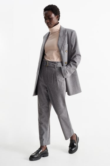Femei - Pantaloni office cu curea - talie medie - straight fit - gri