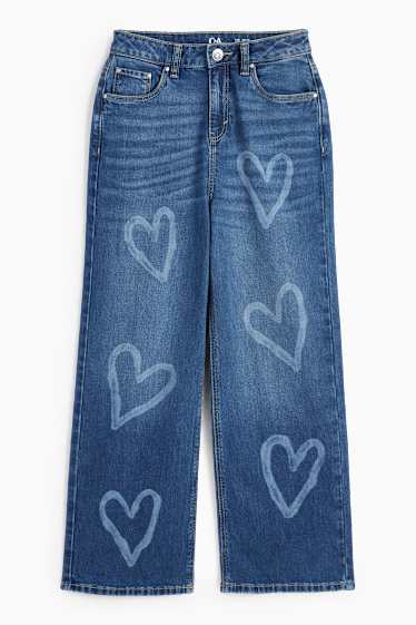 Copii - Fete - Inimă - wide leg jeans - denim-albastru