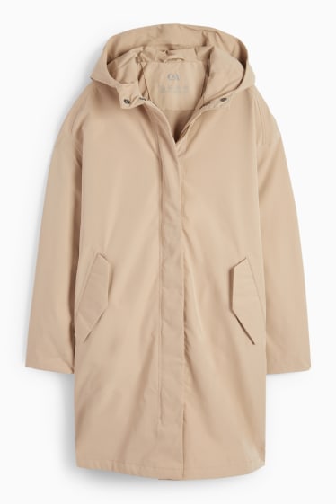 Damen - Regenjacke mit Kapuze - wasserdicht - beige