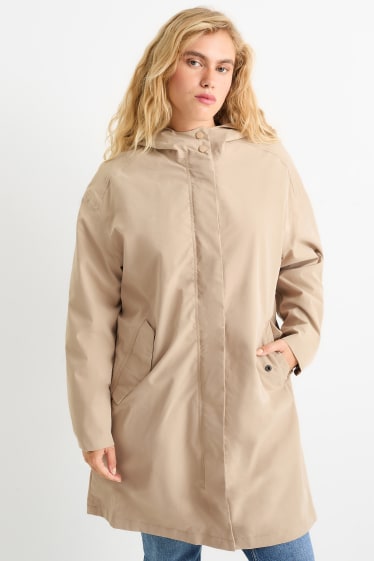 Damen - Regenjacke mit Kapuze - wasserdicht - beige