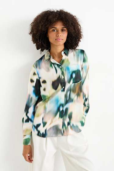 Dámské - Saténová halenka - se vzorem - barevná