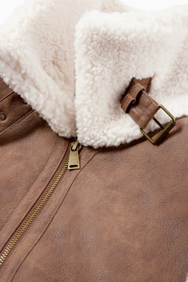 Femei - Vestă din piele shearling falsă - imitație de piele - maro