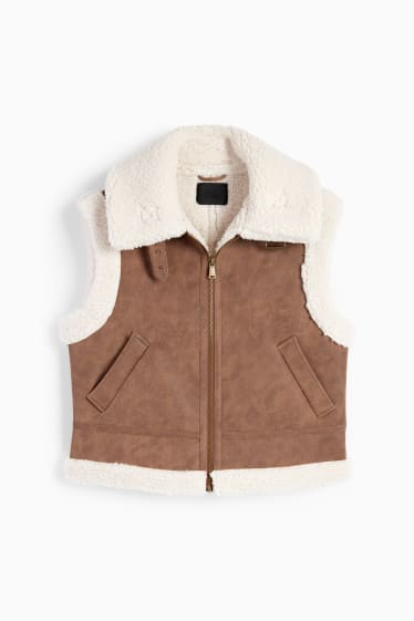 Femei - Vestă din piele shearling falsă - imitație de piele - maro