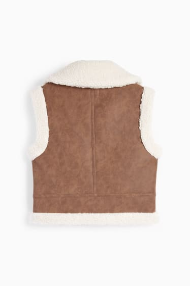 Femei - Vestă din piele shearling falsă - imitație de piele - maro