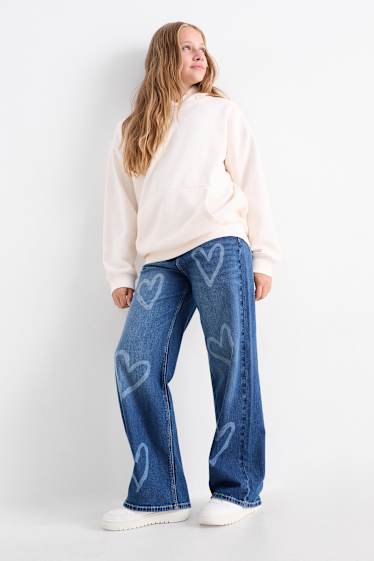 Copii - Fete - Inimă - wide leg jeans - denim-albastru