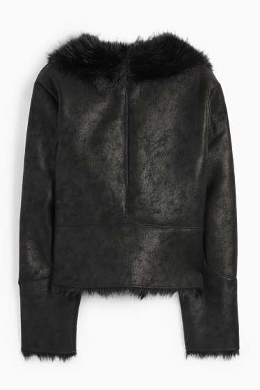 Femei - Jachetă din piele shearling falsă - imitație de piele - negru