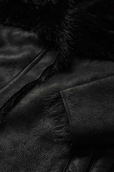 Femei - Jachetă din piele shearling falsă - imitație de piele - negru