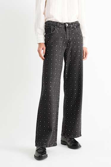 Femei - Wide leg jeans - talie medie - gri închis