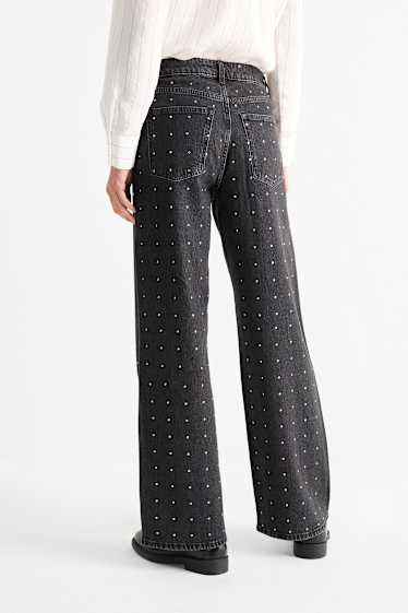 Femei - Wide leg jeans - talie medie - gri închis