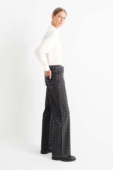 Femei - Wide leg jeans - talie medie - gri închis