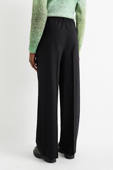 Femei - Pantaloni de stofă - talie înaltă - wide leg - negru