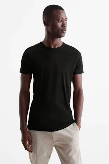 Bărbați - Tricou - slim fit - reiat fin - negru