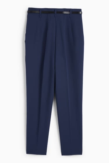 Femei - Pantaloni de stofă cu curea - talie înaltă - tapered fit - albastru închis