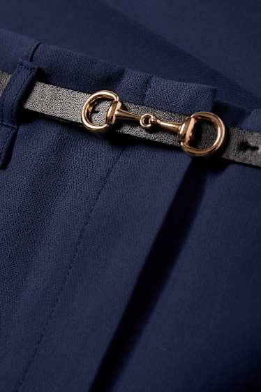 Femei - Pantaloni de stofă cu curea - talie înaltă - tapered fit - albastru închis
