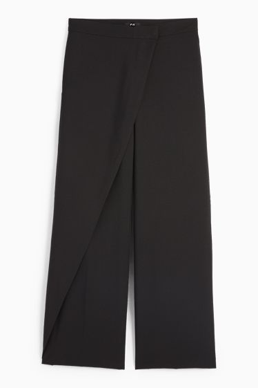 Femei - Pantaloni de stofă - talie înaltă - wide leg - negru