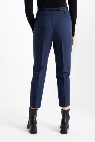 Femei - Pantaloni de stofă cu curea - talie înaltă - tapered fit - albastru închis