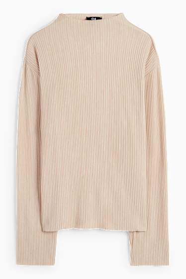 Damen - Langarmshirt - gerippt - beige