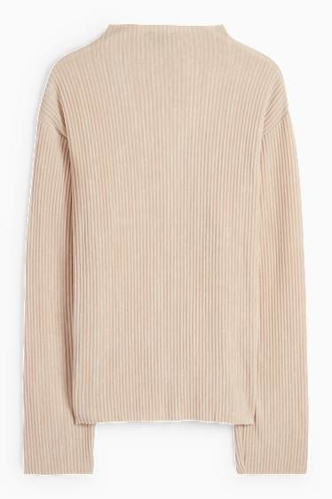 Damen - Langarmshirt - gerippt - beige