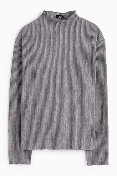 Damen - Langarmshirt - gerippt - dunkelgrau