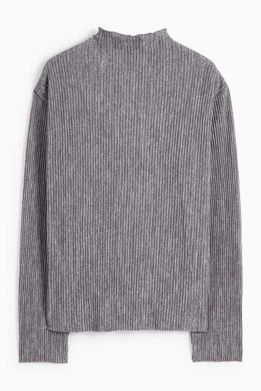 Damen - Langarmshirt - gerippt - dunkelgrau