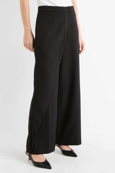 Femei - Pantaloni de stofă - talie înaltă - wide leg - negru