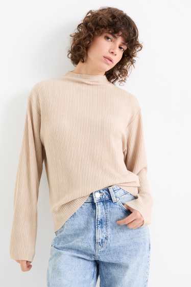 Damen - Langarmshirt - gerippt - beige
