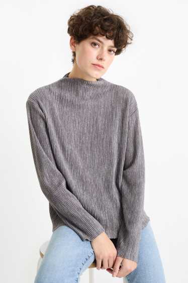 Damen - Langarmshirt - gerippt - dunkelgrau