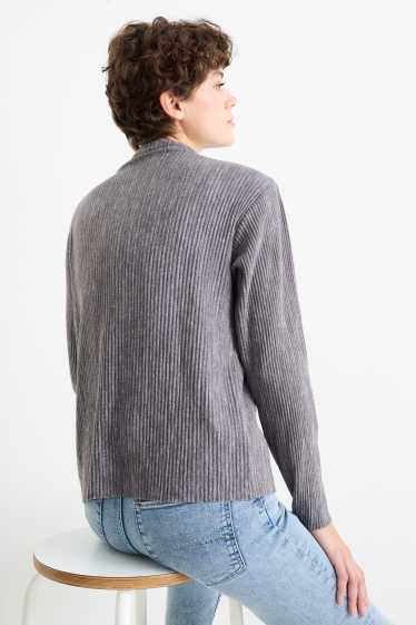 Damen - Langarmshirt - gerippt - dunkelgrau