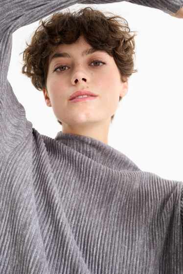 Damen - Langarmshirt - gerippt - dunkelgrau