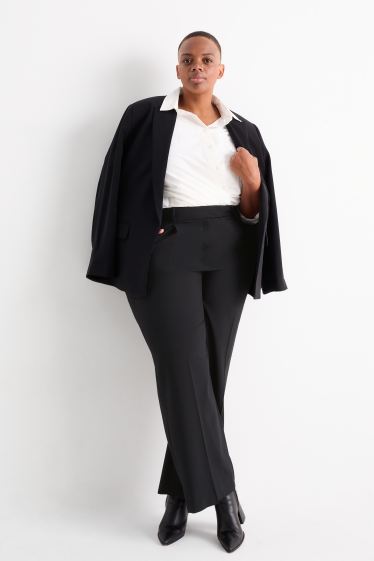 Femei - Pantaloni de stofă - talie înaltă - wide leg - negru