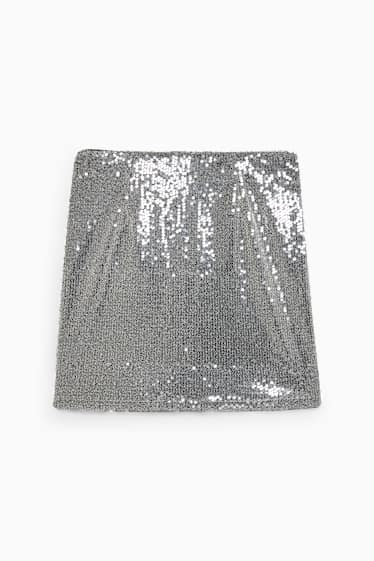 Femei - Fustă mini cu paiete - argintiu
