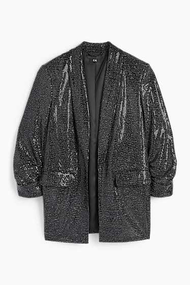 Femei - Blazer lung cu paiete - relaxed fit - negru