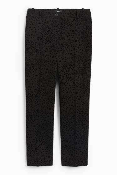 Femei - Pantaloni office - talie înaltă - regular fit - imprimeu de leopard - negru