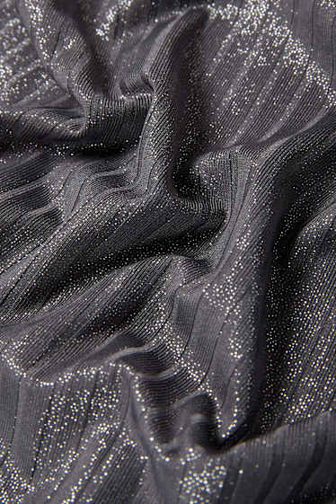 Damen - Langarmshirt - gerippt - glänzend - dunkelgrau