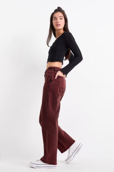 Femei - Baggy jeans - talie medie - bordo