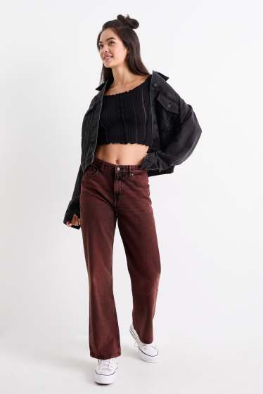 Femei - Baggy jeans - talie medie - bordo