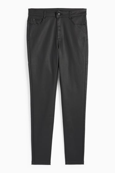 Femei - Pantaloni - talie înaltă - skinny fit - aspect lucios - negru