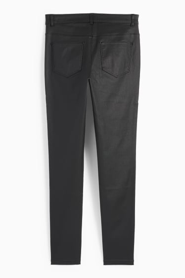 Femei - Pantaloni - talie înaltă - skinny fit - aspect lucios - negru