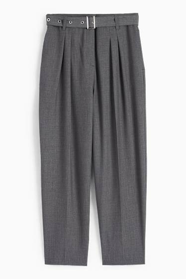 Femei - Pantaloni de stofă cu curea - talie înaltă - tapered fit - gri închis
