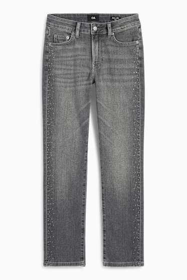 Femei - Slim jeans cu ștrasuri - talie medie - gri