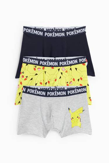 Copii - Băieți - Multipack 3er - Pokémon - Pikachu - boxeri - gri