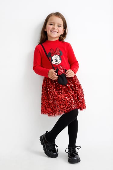 Kinderen: meisjes - Minnie Mouse - set - jurk en tas - 2-delig - donkerrood