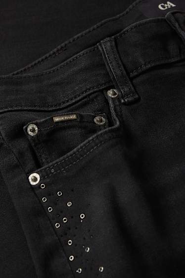 Femei - Bootcut jeans cu ștrasuri - talie medie - denim-gri închis