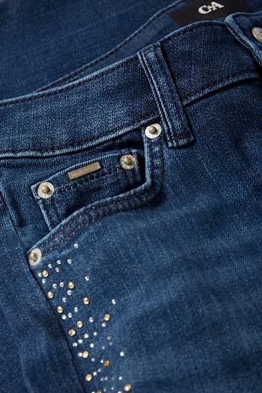 Femei - Slim jeans cu ștrasuri - talie medie - denim-albastru