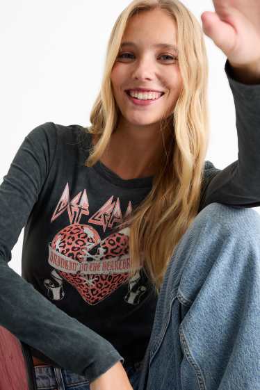 Femei - Tricou crop cu mânecă lungă - Def Leppard - antracit
